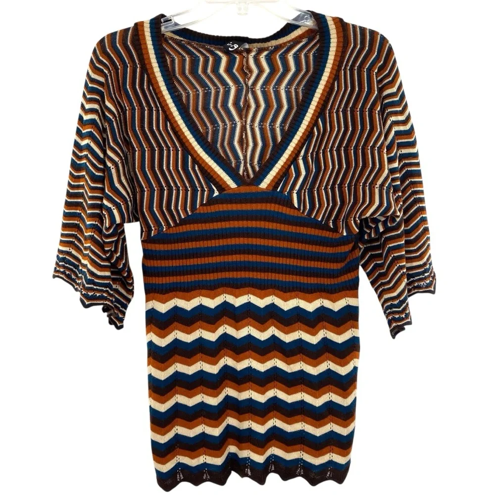 Ing Retro Chevron Babydoll Knit Sweater Top - Picture 1 of 4
